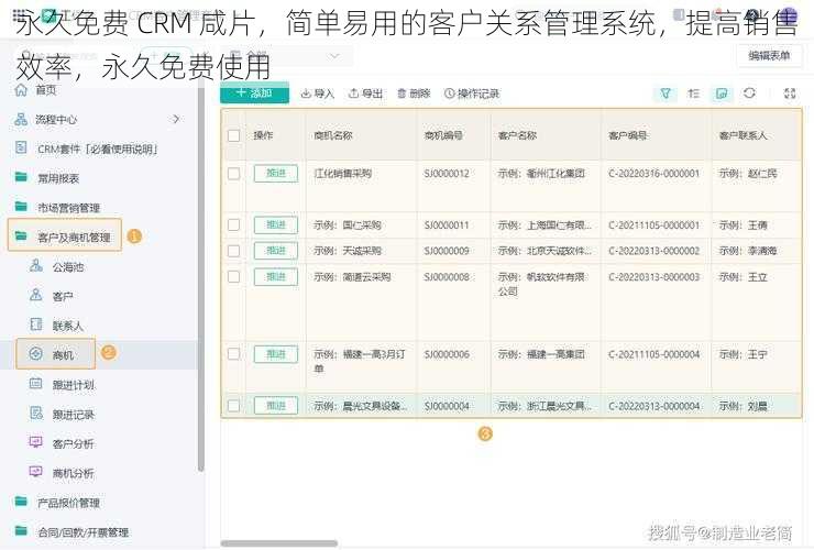 永久免费 CRM 咸片，简单易用的客户关系管理系统，提高销售效率，永久免费使用