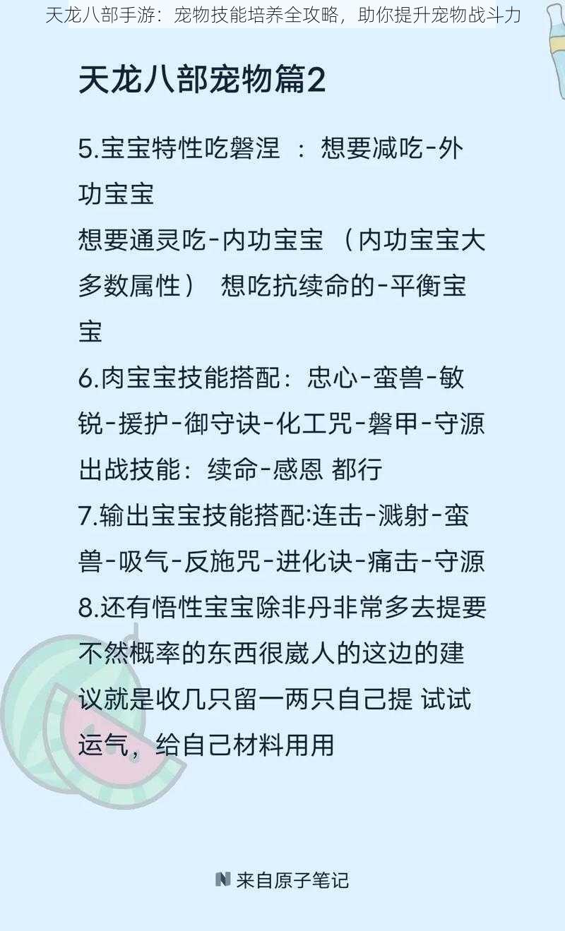 天龙八部手游：宠物技能培养全攻略，助你提升宠物战斗力