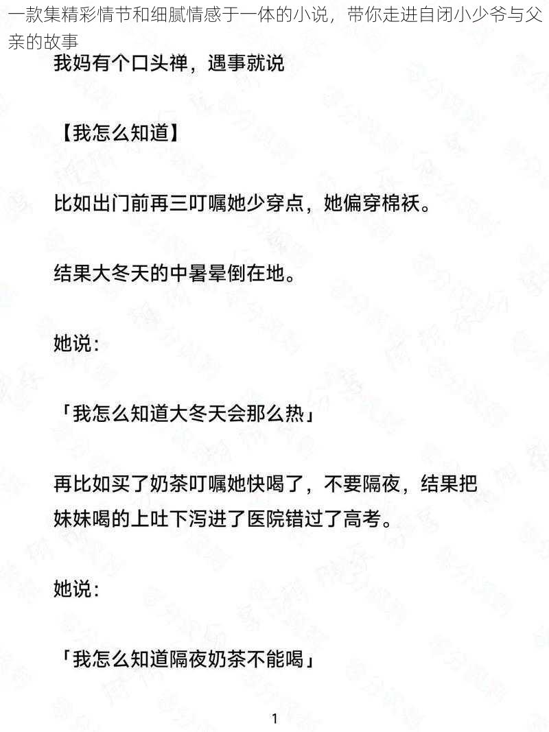 一款集精彩情节和细腻情感于一体的小说，带你走进自闭小少爷与父亲的故事