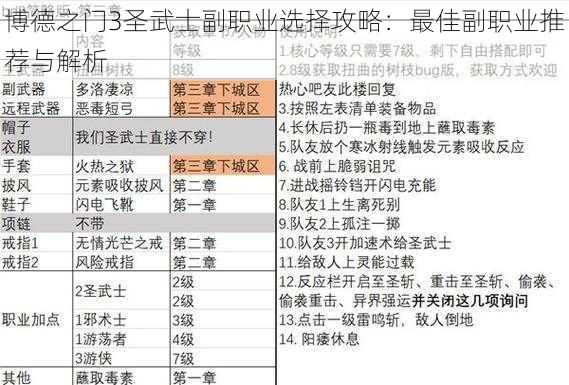 博德之门3圣武士副职业选择攻略：最佳副职业推荐与解析