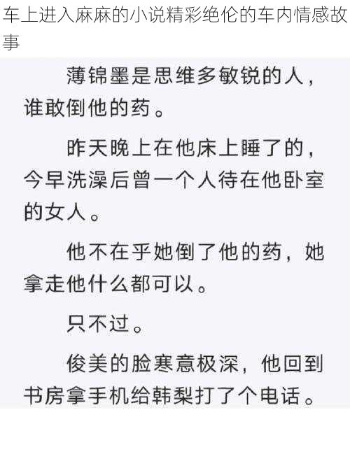 车上进入麻麻的小说精彩绝伦的车内情感故事